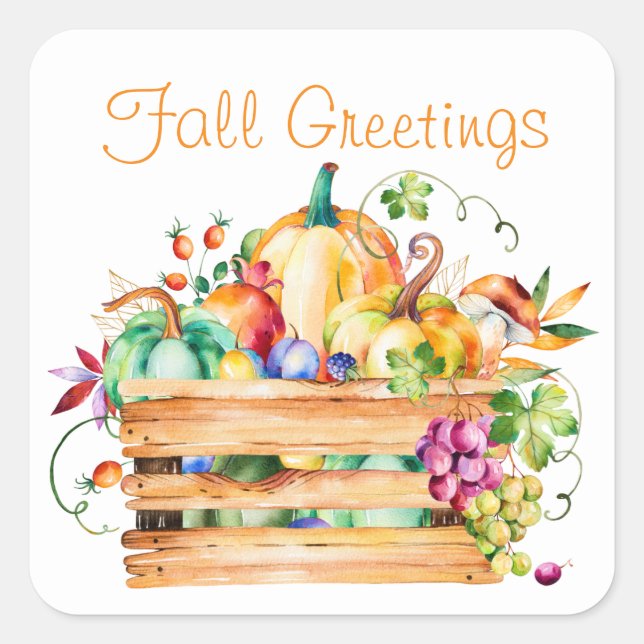 Fall Pumpkins and Fruit Assortment Square Stickers (Front)