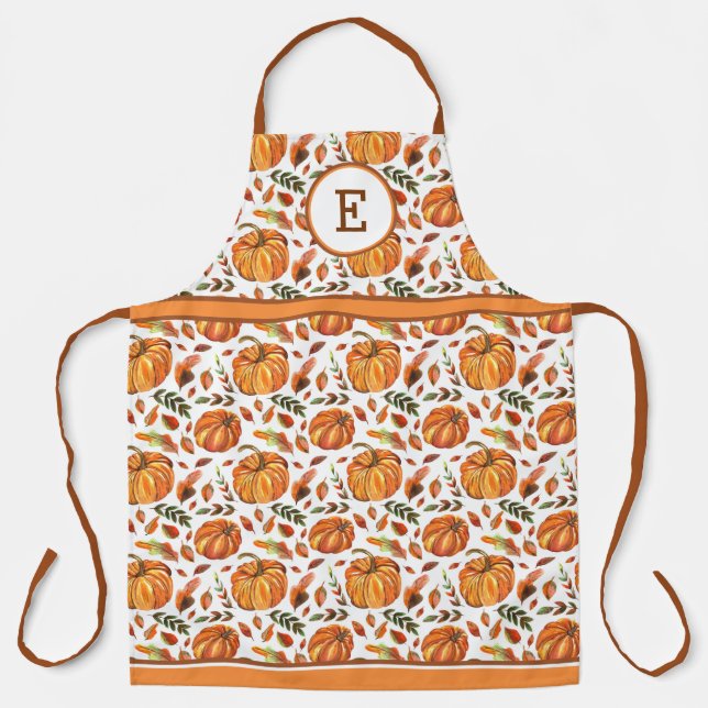 Fall Pumpkins And Leaves Monogrammed Apron (Front)