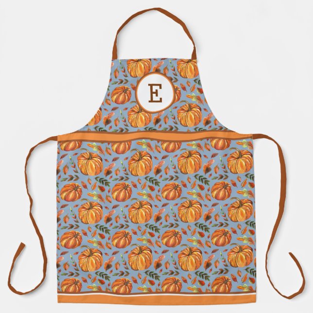 Fall Pumpkins And Leaves Monogrammed Apron (Front)