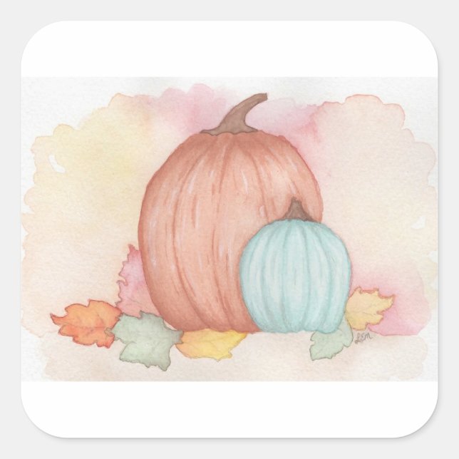Fall Pumpkins and Leaves Square Sticker (Front)