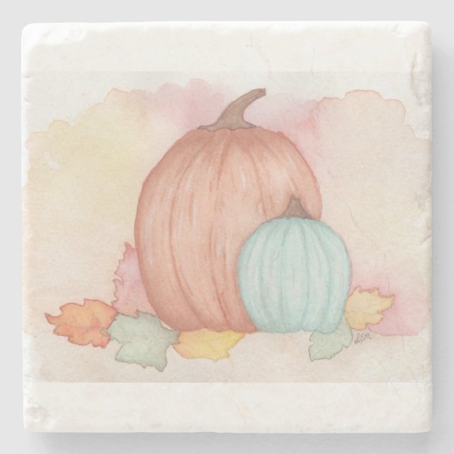 Fall Pumpkins and Leaves Stone Coaster (Front)