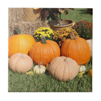Fall Pumpkins and Mums Photo Tile