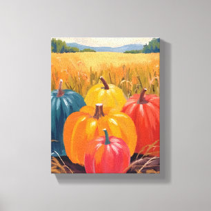 Fall Pumpkins Autumn Landscape Watercolor Art Canvas Print