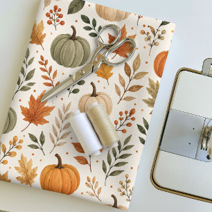 Fall Pumpkins & Autumn Leaves Harvest Pattern  Fabric