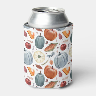 Fall Pumpkins & Autumn Leaves Pattern Can Cooler