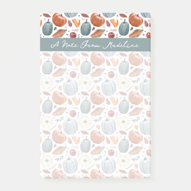 Fall Pumpkins & Autumn Leaves Pattern Post-it Notes (Front)