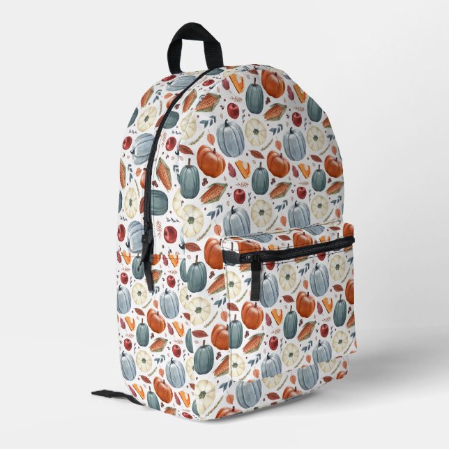 Fall Pumpkins & Autumn Leaves Pattern Printed Backpack (Back Corner Left)