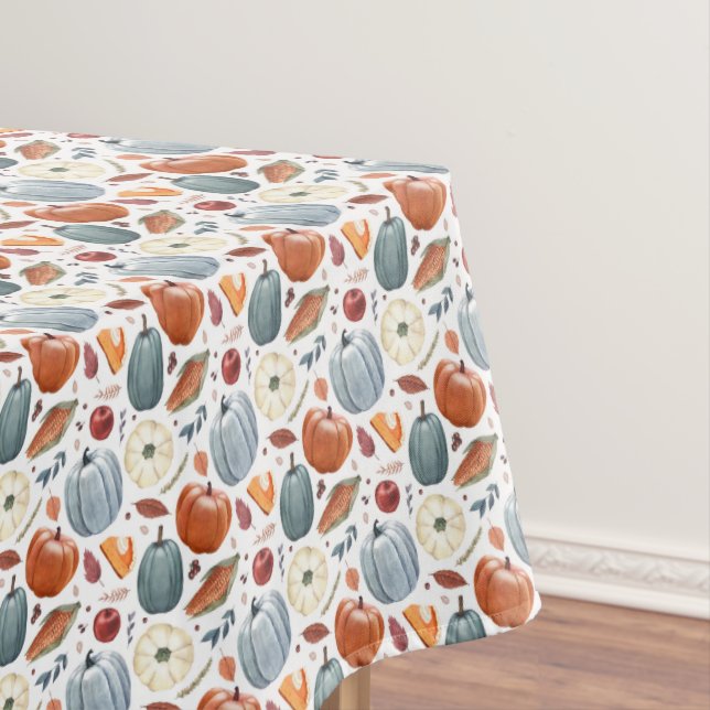 Fall Pumpkins & Autumn Leaves Pattern Tablecloth (In Situ)