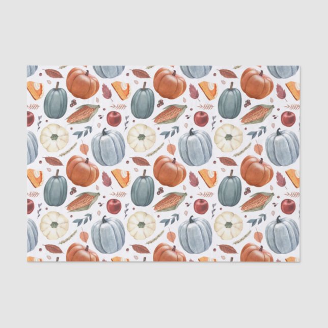 Fall Pumpkins & Autumn Leaves Pattern Tissue Paper (Front)