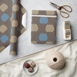 Fall Pumpkins Blue Beige Boho Wrapping Paper