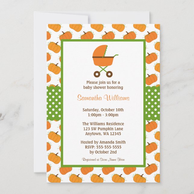 Fall Pumpkins Carriage Baby Shower Invitations (Front)