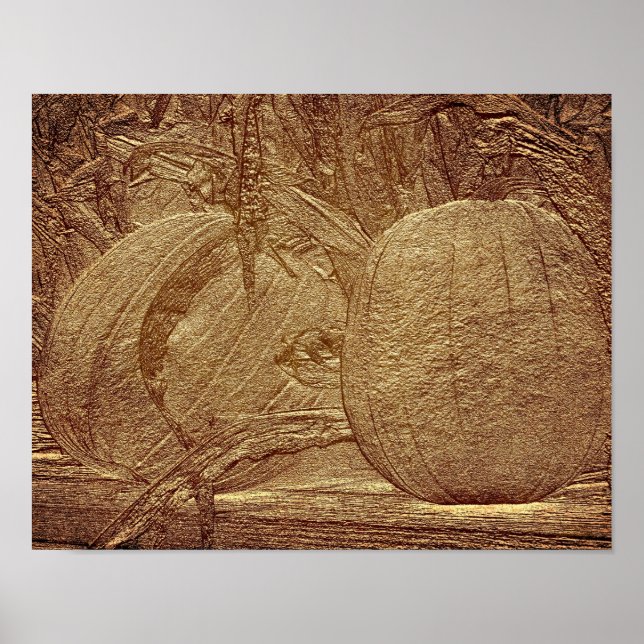 Fall Pumpkins Cornstalks Sculpted Effect Poster (Front)