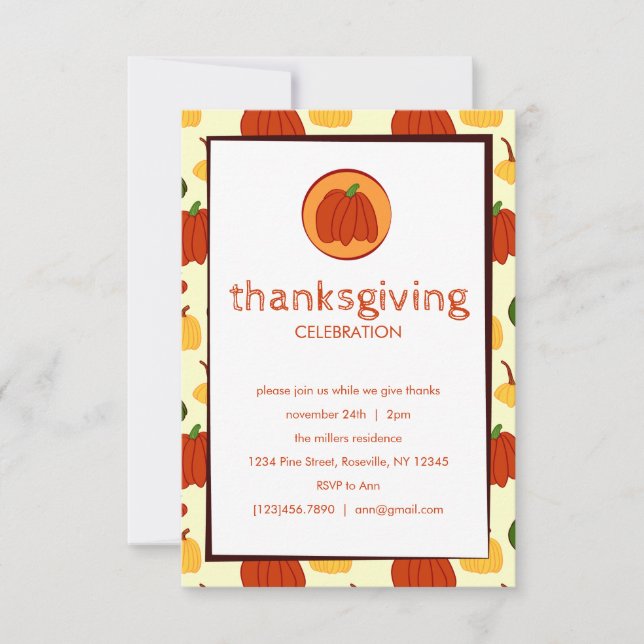 Fall Pumpkins: Customized Thanksgiving Invitation (Front)