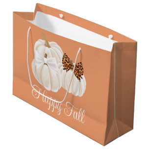 Fall Pumpkins Cute Happy Fall leopard print Large Gift Bag