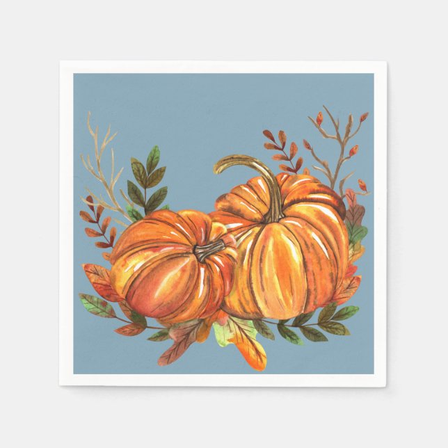 Fall Pumpkins Dusty Blue Napkin (Front)