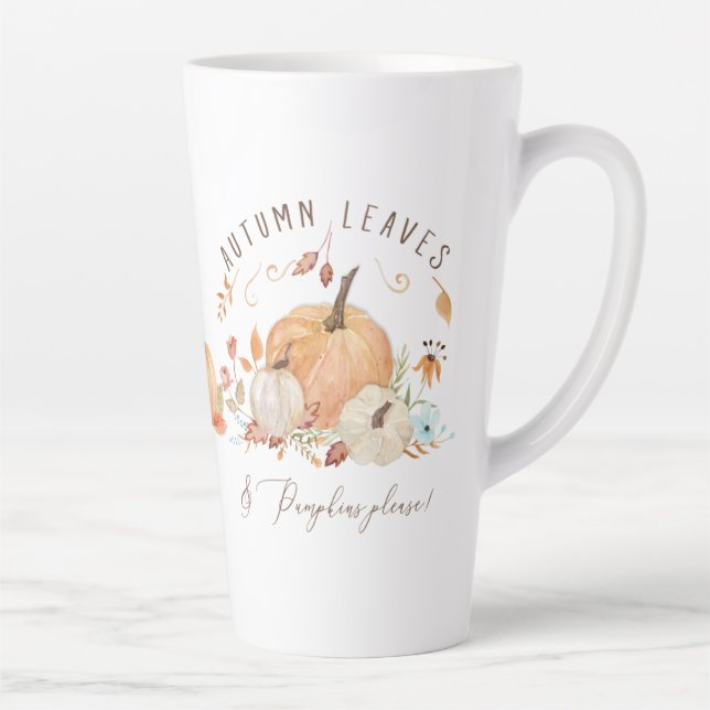 Fall Pumpkins Floral Autumn Leaves Watercolor  Latte Mug (Right)