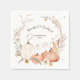 Fall Pumpkins Floral Watercolor Thankful Grateful Napkin