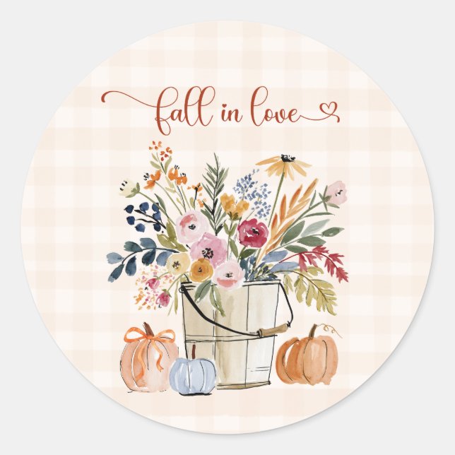 Fall Pumpkins Florals Watercolor Classic Round Sticker (Front)