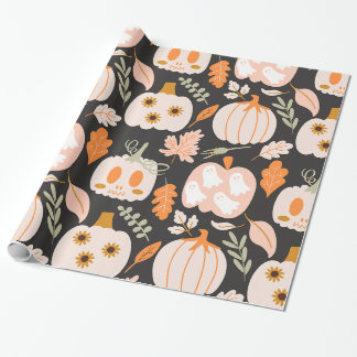 Fall Pumpkins Ghost Skeleton Wrapping Paper
