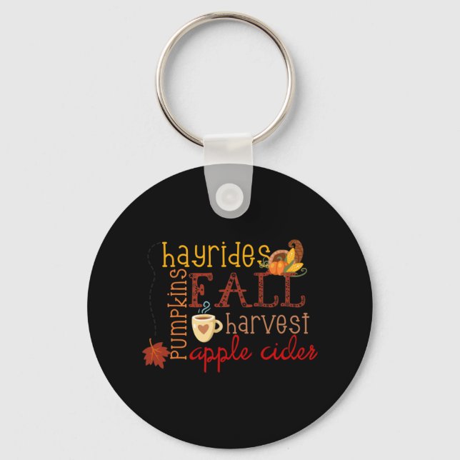 Fall Pumpkins Hayrides Harvest Apples Ciders Autum Keychain (Front)