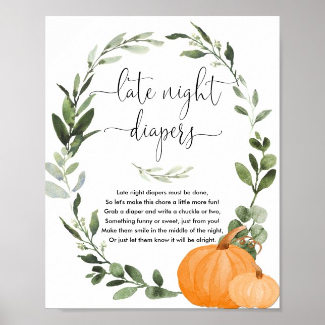 Fall pumpkins Late night diapers baby shower game Poster (Front)