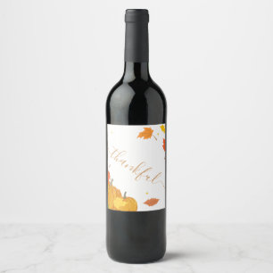 Fall Pumpkins & Leaf Thanksgiving Dinner Grateful  Wine Label