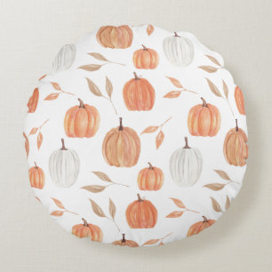 Fall Pumpkins & Leaves Round Pillow