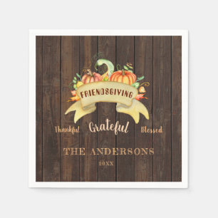 Fall Pumpkins Leaves Wood Happy Thanksgiving Napkin