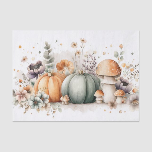 Fall Pumpkins, Mushroom and Flowers Fall Decoupage Tissue Paper (Front)