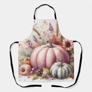Fall pumpkins pastel colours watercolor painting  apron