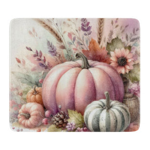 Fall pumpkins pastel colours watercolor painting  cutting board