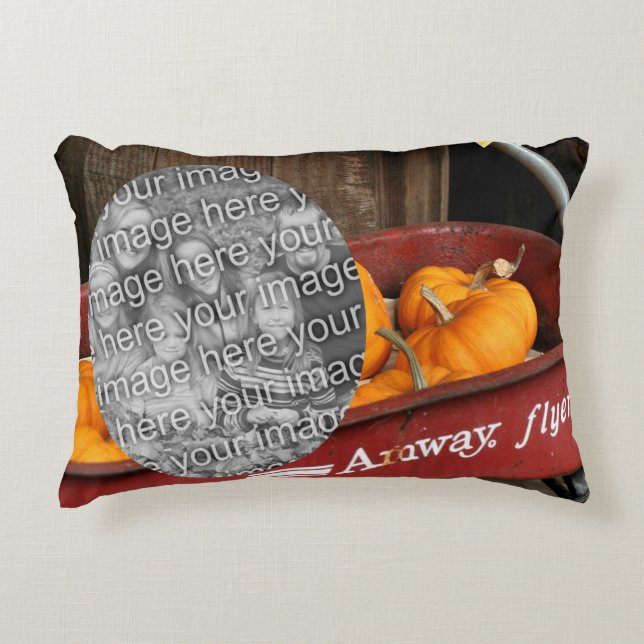 Fall Pumpkins Red Wagon Add Your Photo Accent Pillow (Front)