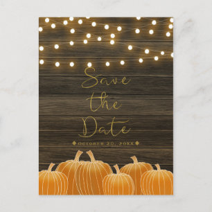 Fall Pumpkins & String Lights Rustic Save the Date Announcement Postcard
