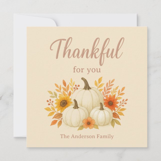 Fall Pumpkins & Sunflowers | Elegant Thanksgiving Holiday Card (Front)