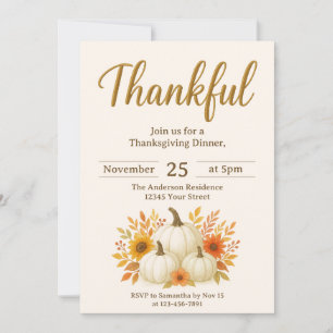 Fall Pumpkins & Sunflowers   Elegant Thanksgiving Invitation