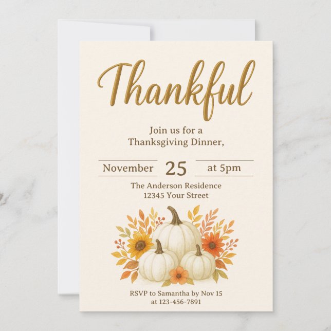 Fall Pumpkins & Sunflowers | Elegant Thanksgiving Invitation (Front)