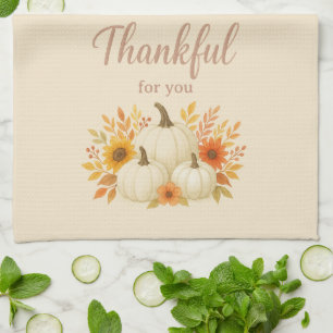 Fall Pumpkins & Sunflowers   Elegant Thanksgiving Kitchen Towel