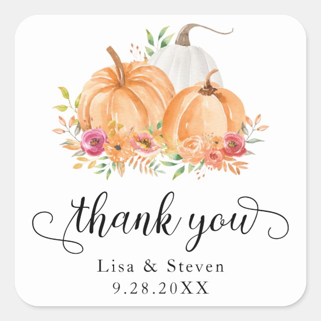 Fall Pumpkins Thank You Wedding Stickers (Front)