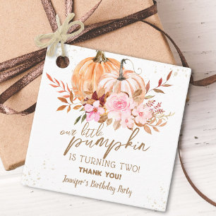 Fall Pumpkins Watercolor Boho Girl 2nd Birthday Favour Tags