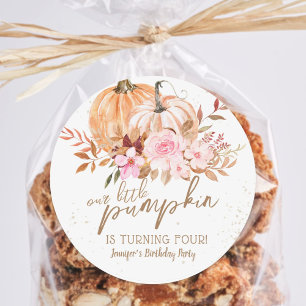 Fall Pumpkins Watercolor Boho Girl 4th Birthday Classic Round Sticker