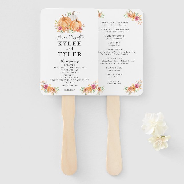 Fall Pumpkins Wedding Program Hand Fans (Front and Back)