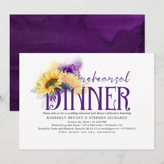 Fall Purple and Yellow Floral Rehearsal Dinner Invitation (Front/Back)