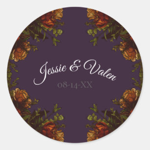 Fall Purple Rustic Orange Wedding Elegant Gothic Classic Round Sticker