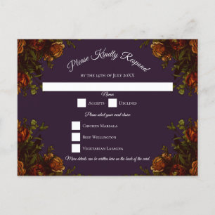 Fall Purple Rustic Orange Wedding Elegant Gothic Holiday Postcard