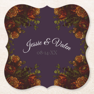 Fall Purple Rustic Orange Wedding Elegant Gothic Paper Coaster