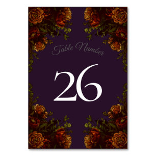 Fall Purple Rustic Orange Wedding Elegant Gothic Table Number