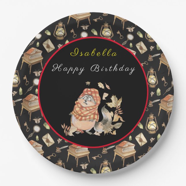 Fall Raccoon Customize Text and Colour Paper Plate (Front)