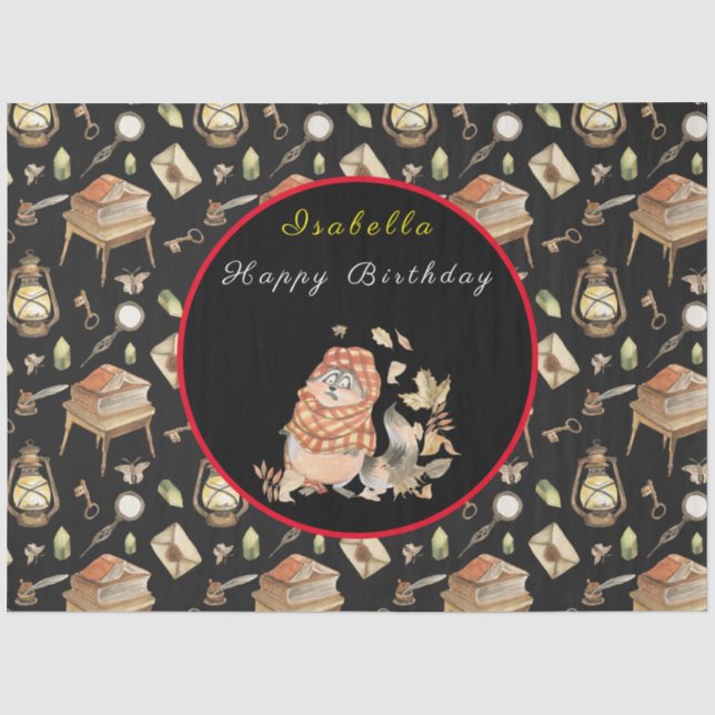 Fall Raccoon Customize Text and Colour Tissue Paper (Front)