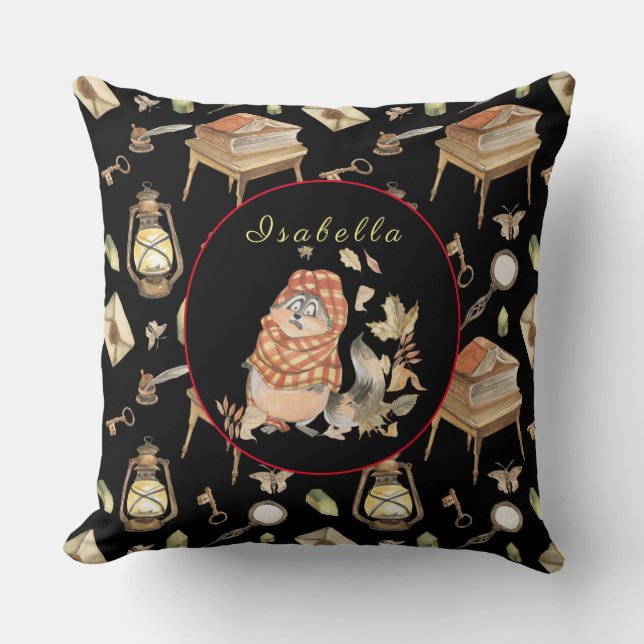 Fall Raccoon Customize Text, Colour 20"X20" Throw Pillow (Front)