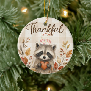 Fall Raccoon Thanksgiving Friendsgiving Ceramic Ornament
